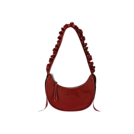 Madden NYC Women's Ruffled Ribbon Half Moon Nylon Handbag, Mulberry