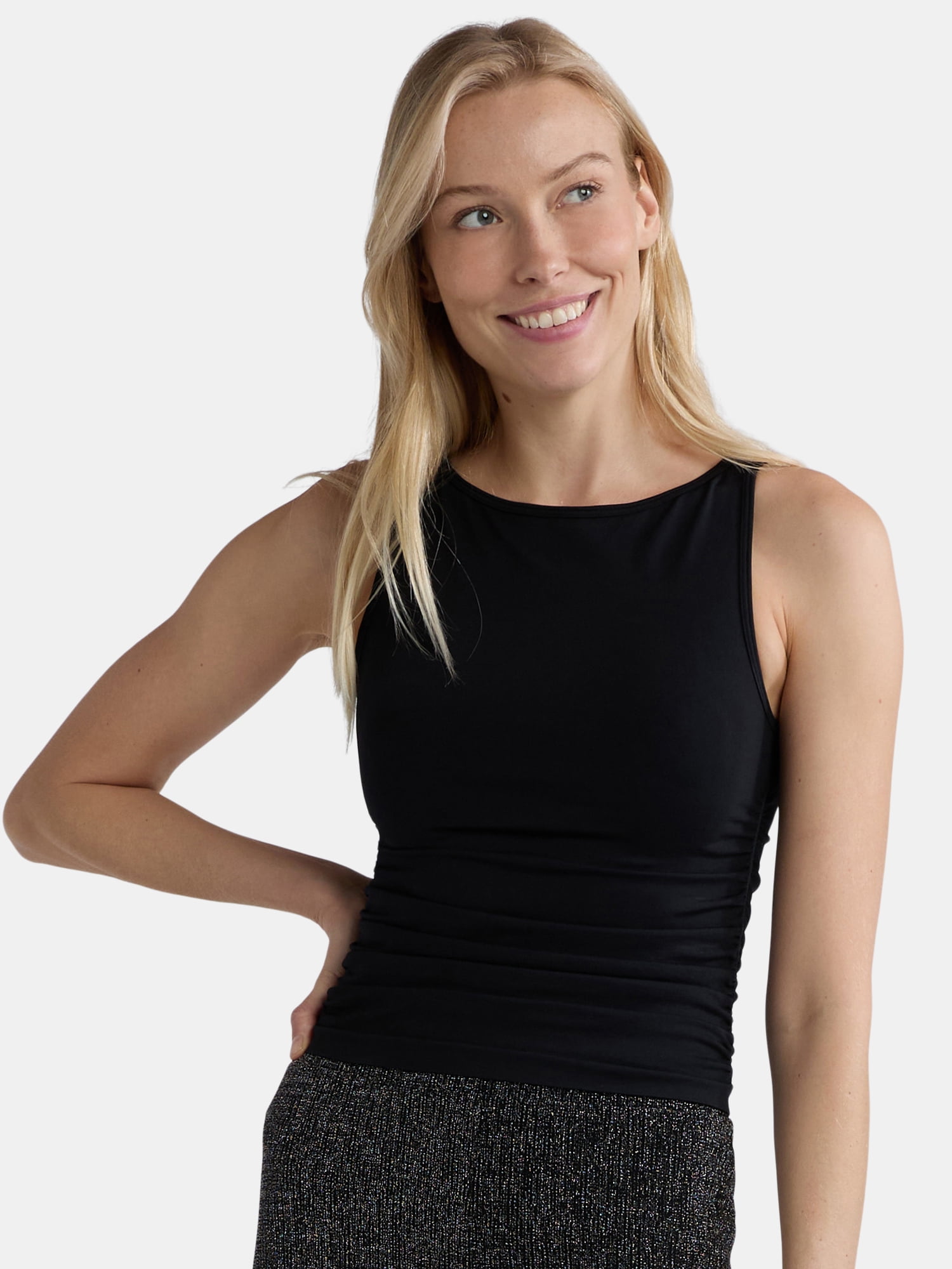 Madden NYC Women's Seamless Ruched Boat Neck Tank Top, Sizes