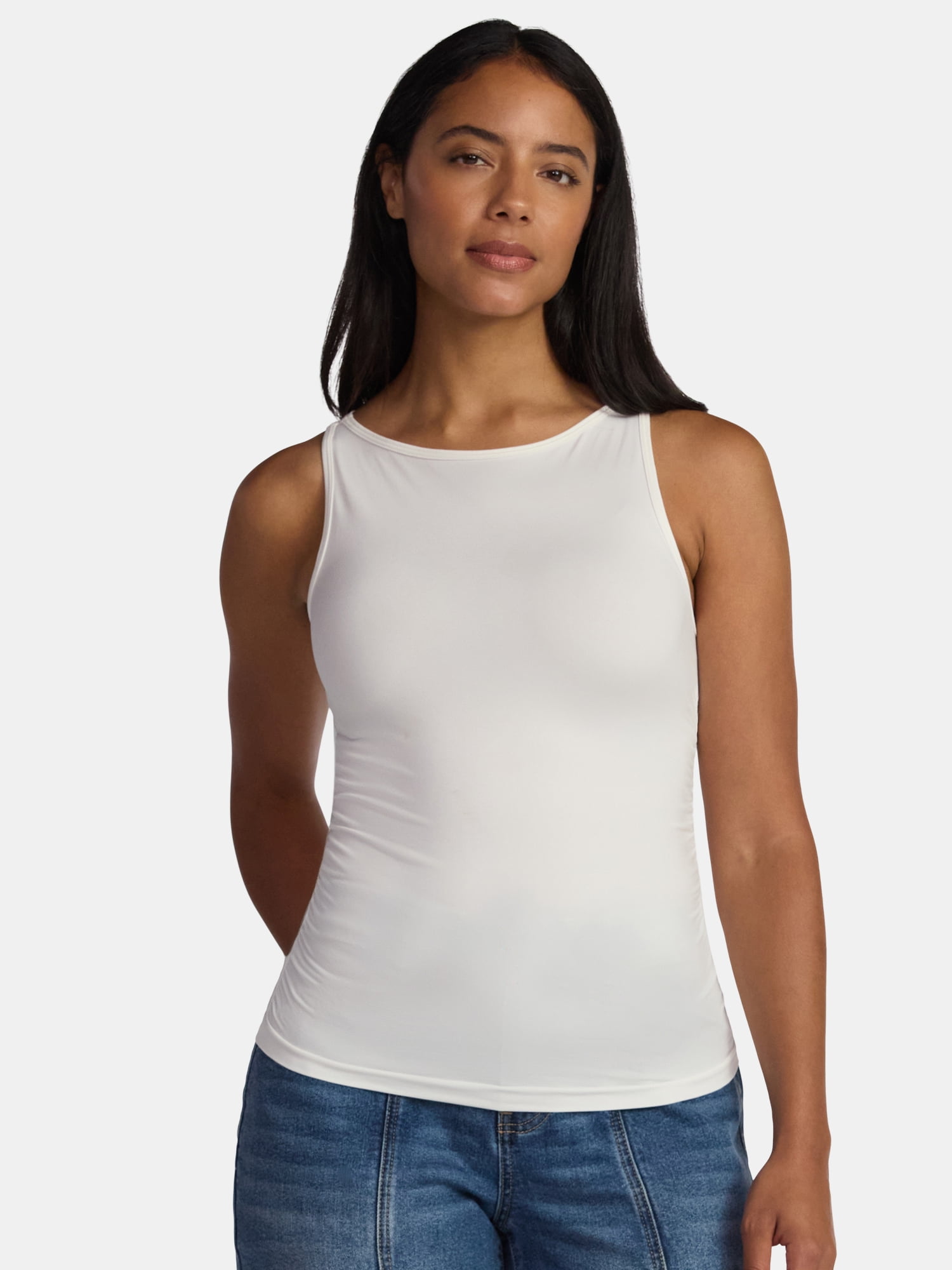 MNYC Seamless Ruched Boat Neck Tank, Women's