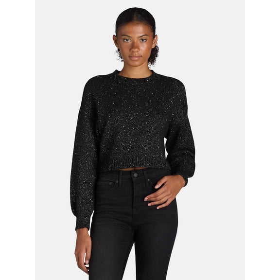Madden NYC Women's Shimmer Crewneck Sweater with Long Sleeves, Sizes XXS-XXL