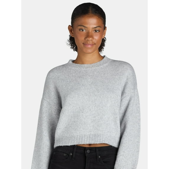 Madden NYC Women's Shimmer Crewneck Sweater with Long Sleeves, Sizes XXS-XXL