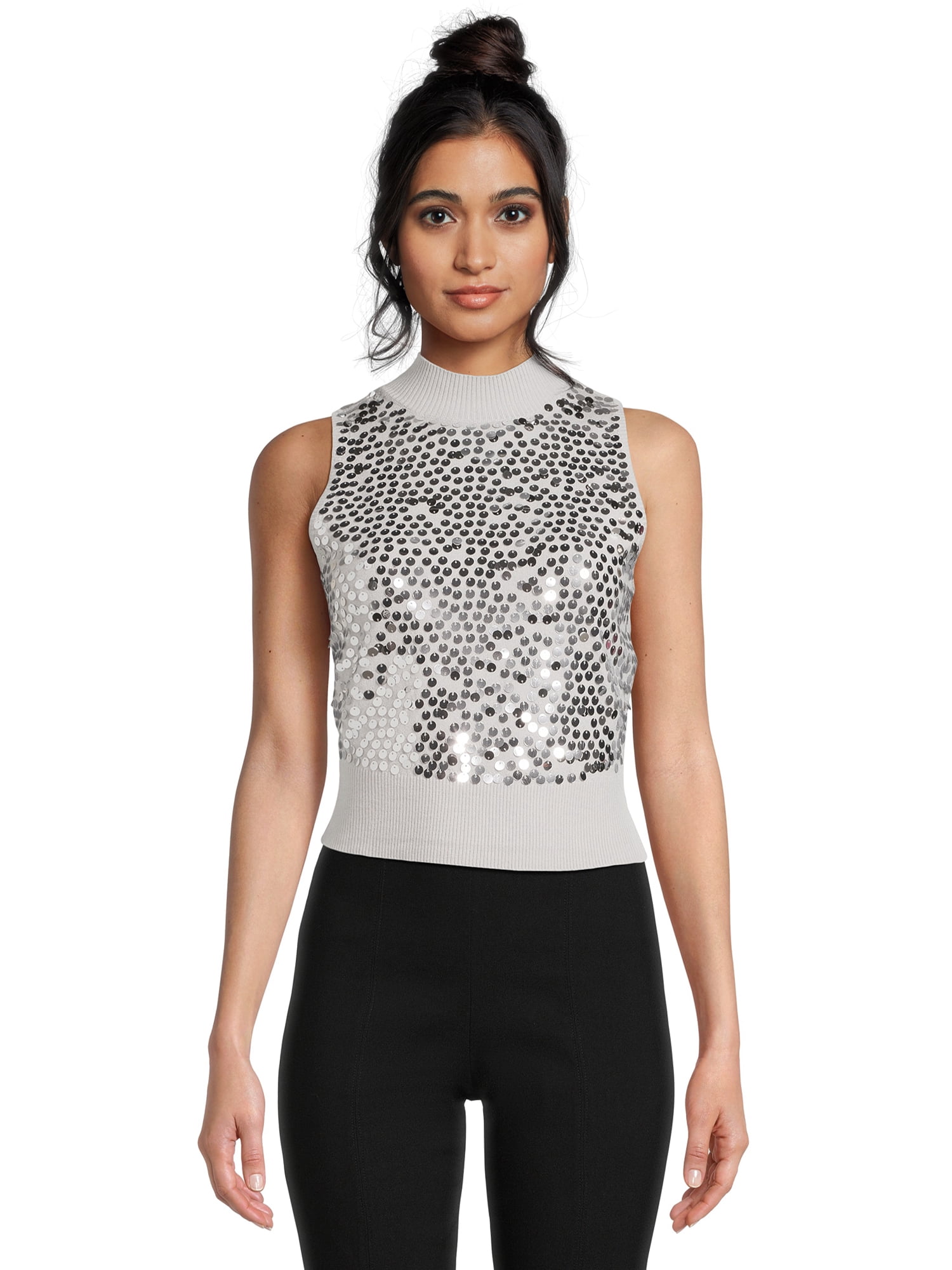 mock neck sequin top