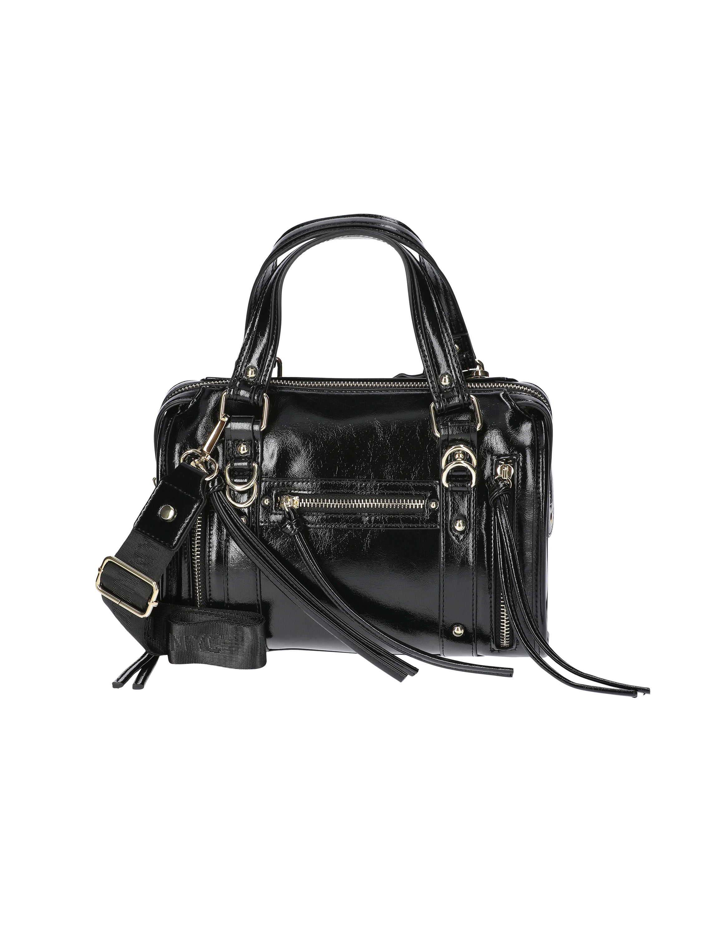Madden NYC Women's Soft Zipper Satchel Handbag, Black Shine