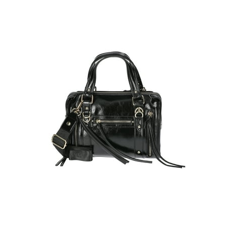 Madden NYC Women's Soft Zipper Satchel Handbag, Black Shine