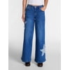 Madden NYC Women's Star Patch Wide Leg Jeans, 31" Inseam, Sizes 00-18