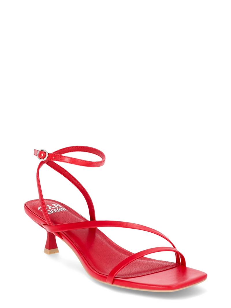 Madden NYC Women's Strappy Kitten Heel Ankle Strap Faux Leather