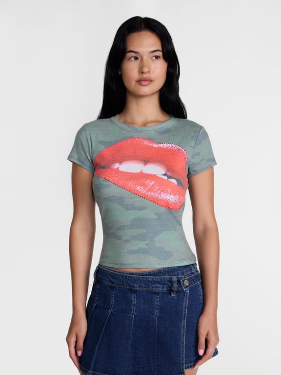 Women's Studded Graphic Tee with Short Sleeves, Sizes XXS-XXL