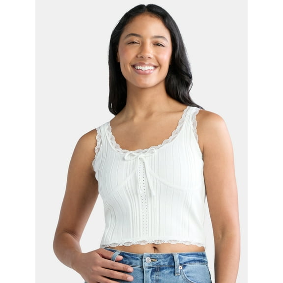 Madden NYC Women's Sweater Tank Top with Lace Trim, Sizes XXS-XXL