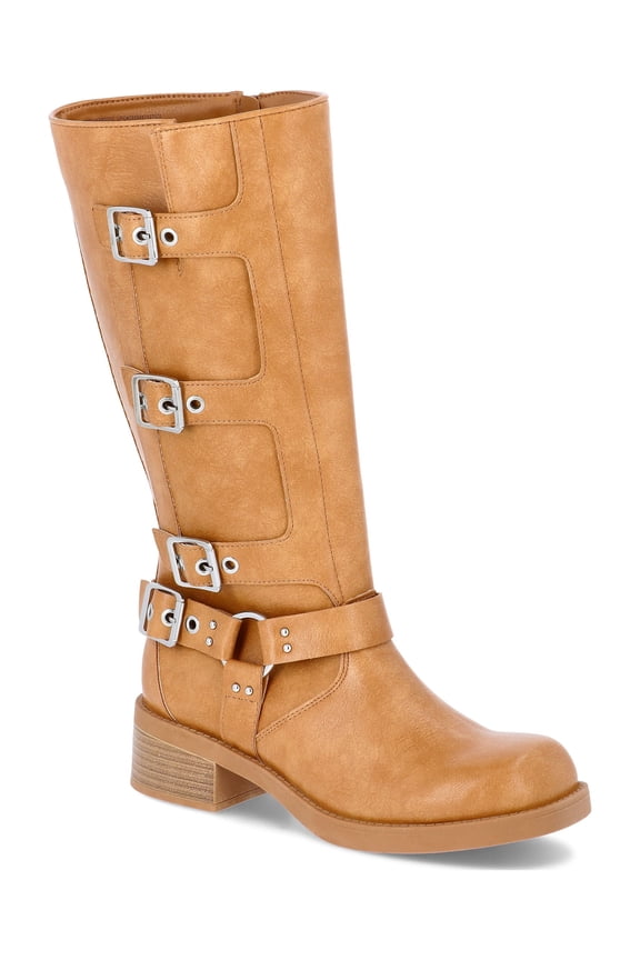 Women's Faux Leather Tall Moto Boots