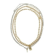 MADDEN NYC Women's Two Tone Lock & Key Charm Necklace Set