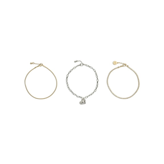 Madden NYC Women's Two Tone Mixed Chain Heart Charm Anklet 3-Piece Set