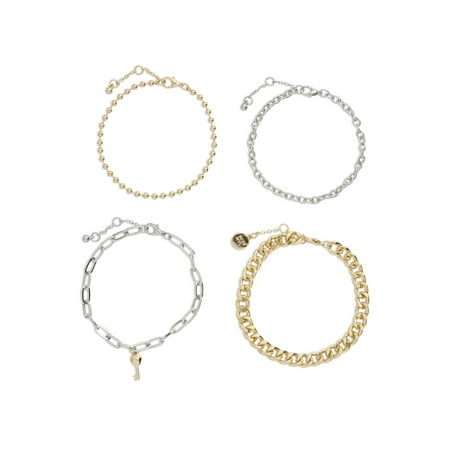 Madden NYC Women's Two Tone Mixed Chain Key Charm Bracelet 4-Piece Set