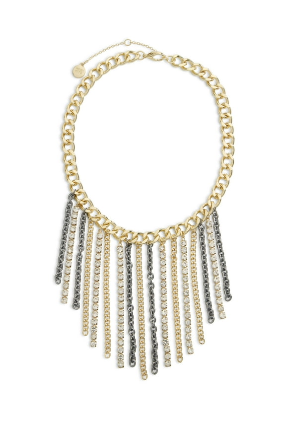 Women's Two Tone Western Chain Fringe Bib Necklace