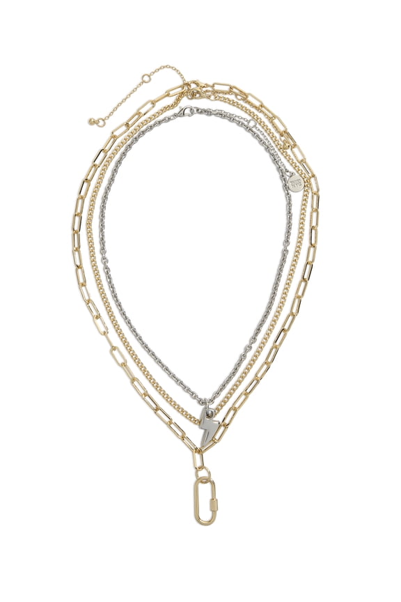 Women's Two Tone Western Lightning Bolt & Carabiner Necklace 3-Piece Set