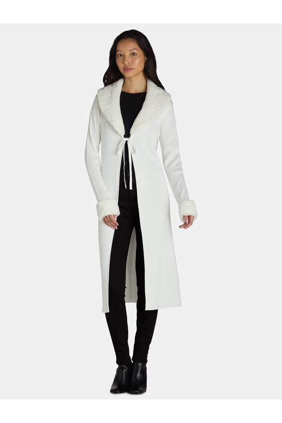 Women's and Women's Plus Faux Fur Trim Duster, Sizes XXS-4X