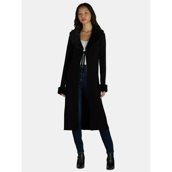 Madden NYC Women's and Women's Plus Faux Fur Trim Duster, Sizes XXS-4X