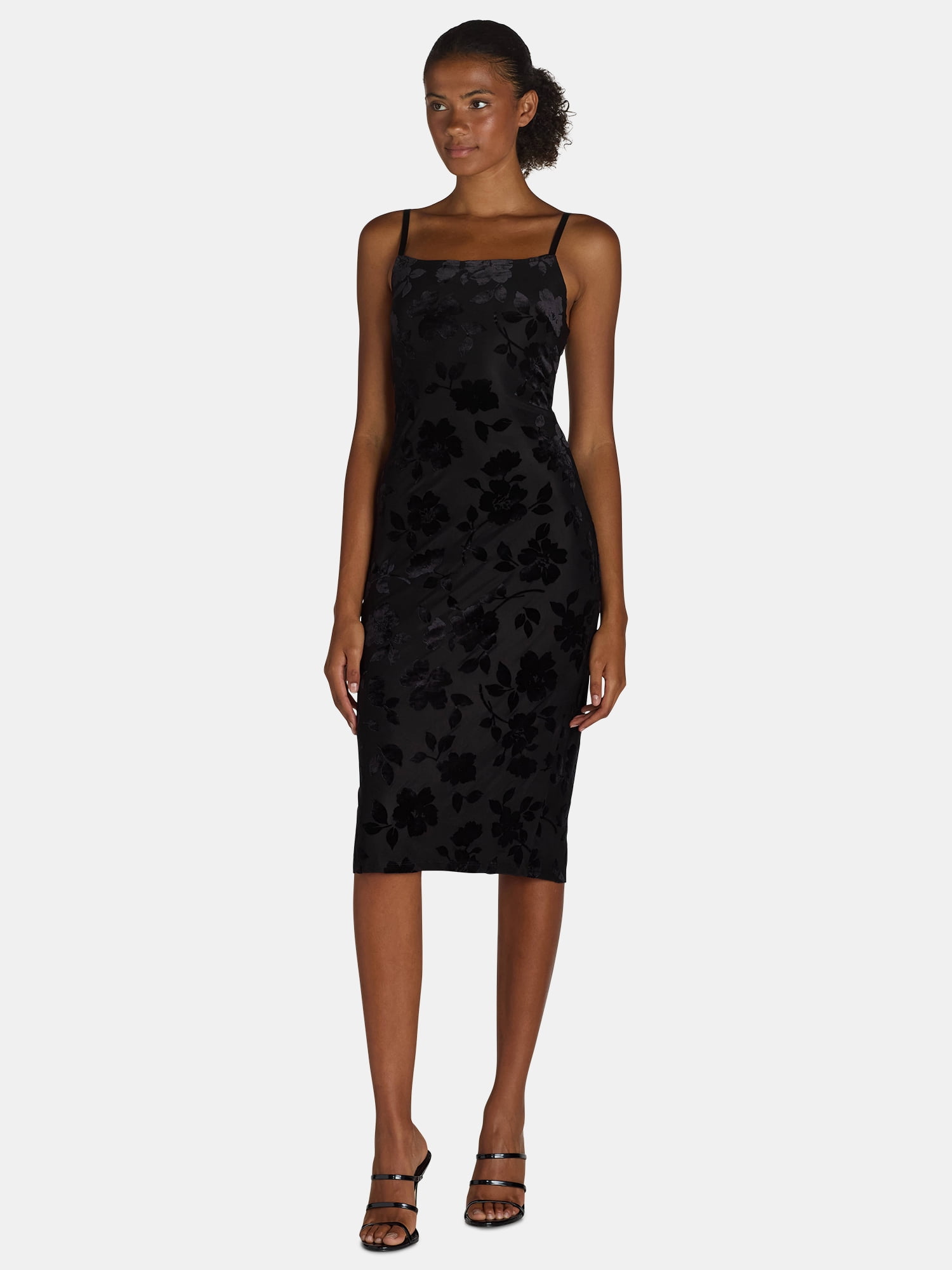Madden NYC Women's Velvet Burnout Midi Dress, Adjustable Straps, Sizes  XXS-4X - Walmart.com