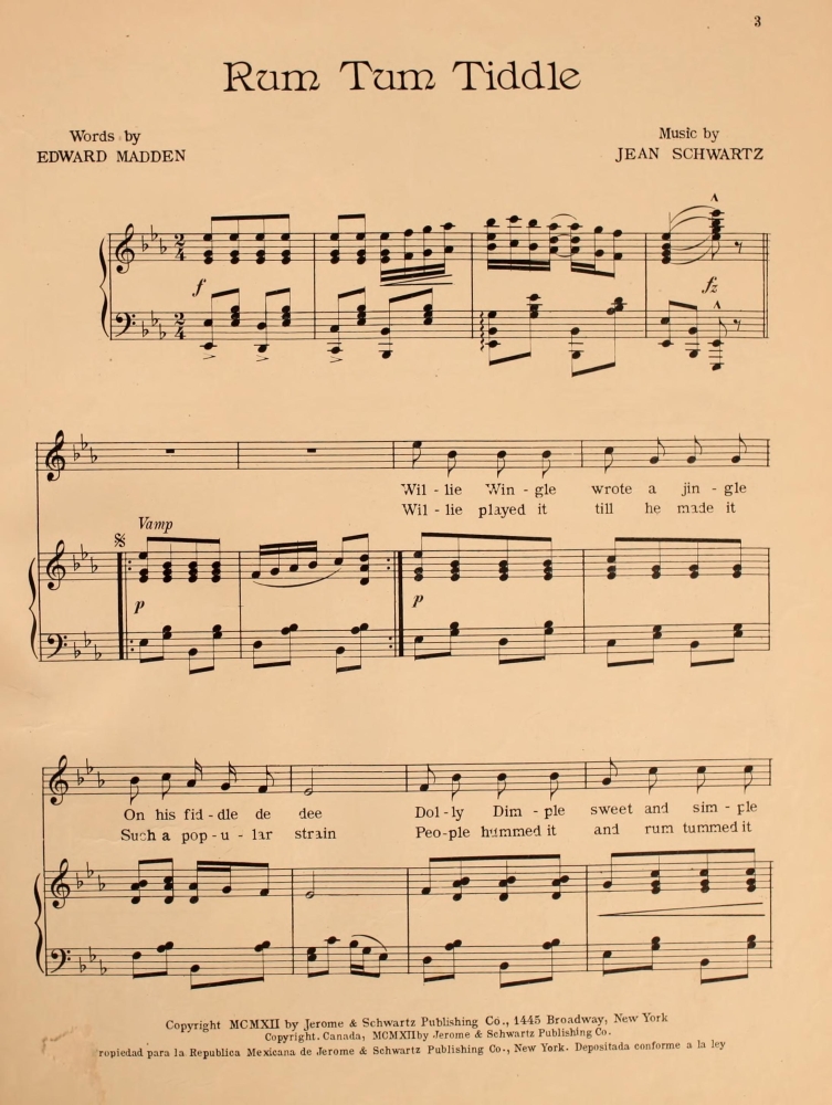 Madden & Schwartz Sheet Music 1907 Rum Tum Tiddle 1 Canvas Art - Madden & Schwartz (18 x 24)