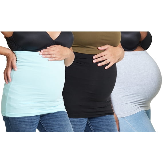 Maddie Moo Seamless Cotton Maternity and Postpartum Shirt Extenders, Blue/Black/Gray, 3X-Large, Pack of 3