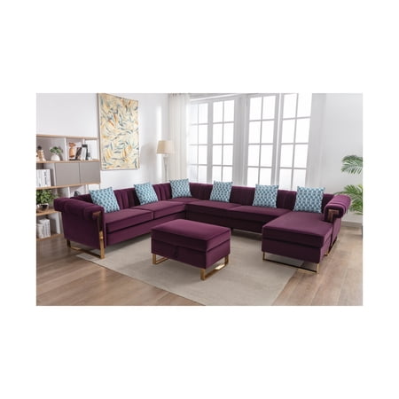 Lilola Home Maddie Velvet 8-Seater Sectional Sofa with Reversible Chaise and Storage Ottoman