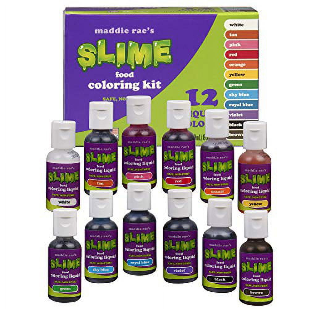 Maddie Rae's Food Coloring Kit - 12 Color Variety Kit - Safe, Food Grade  Non Toxic Formula for all Slime Making 