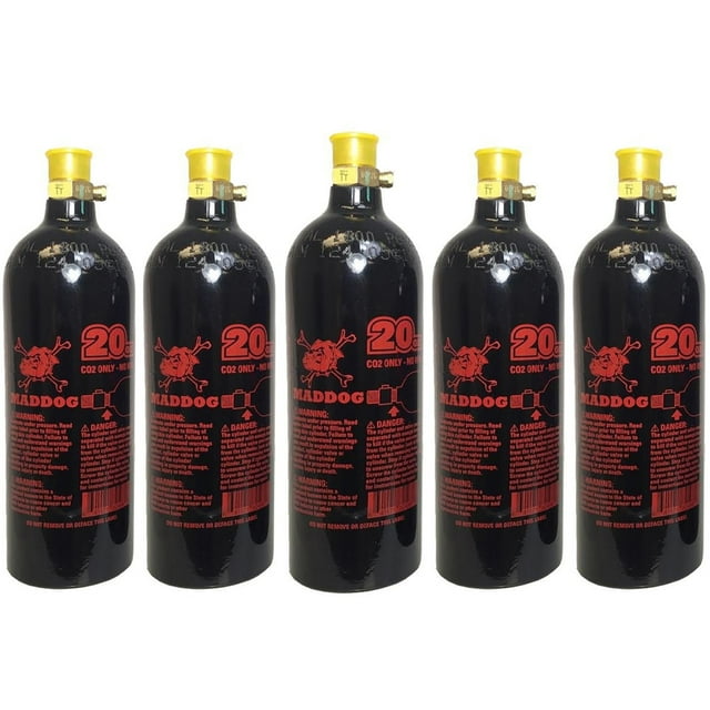 Maddog 20Oz. CO2 Aluminum Paintball Tank Black 5 Pack