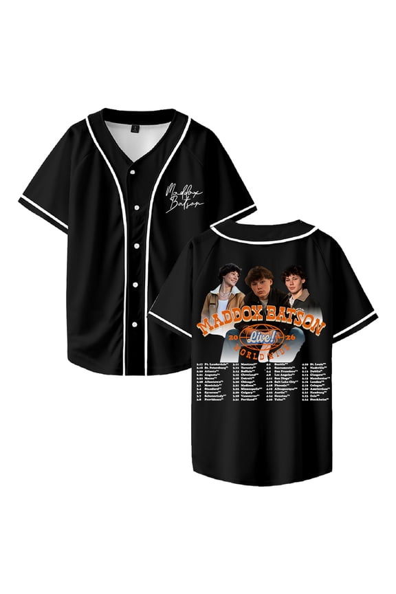 Maddox Batson Live Worldwide Tour 2026 Baseball Jersey Short Sleeve Button-up Shirts Women Men Streetwear Tops