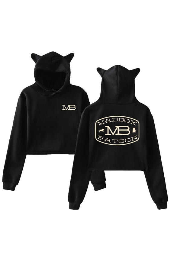 Maddox Batson MB Logo Hoodie Cat Ears Hooded Sweatshirt Long Sleeve Crop Top Women's Clothes