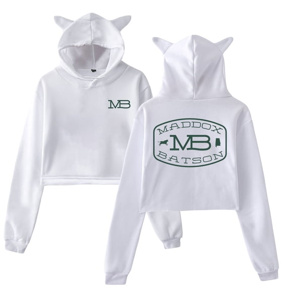 Maddox Batson MB Logo Hoodie Cat Ears Hooded Sweatshirt Long Sleeve Crop Top Women's Clothes