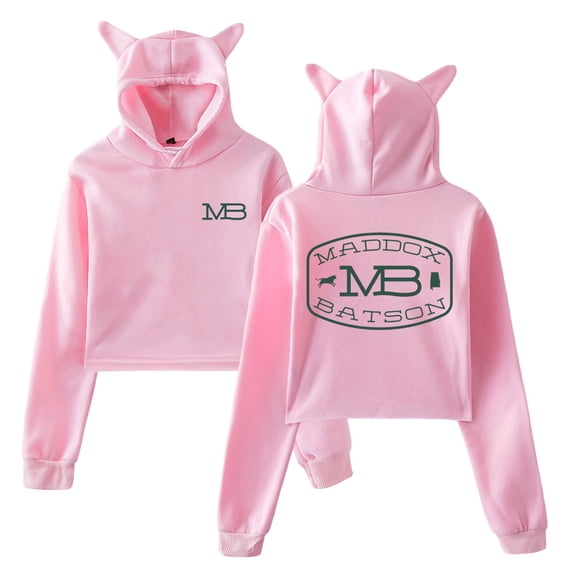 Maddox Batson MB Logo Hoodie Cat Ears Hooded Sweatshirt Long Sleeve Crop Top Women's Clothes