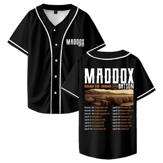 Maddox Batson Road To Indio Tour 2025 Baseball Jersey Short Sleeve Shirts Women Men Streetwear Tee