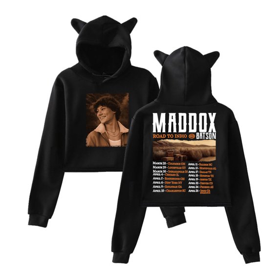 Maddox Batson Road To Indio Tour 2025 Merch Pullover Female Cat Ears Hoodie Long Sleeve Tee