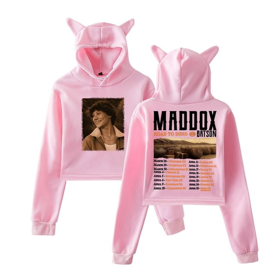 Maddox Batson Road To Indio Tour 2025 Merch Pullover Female Cat Ears Hoodie Long Sleeve Tee