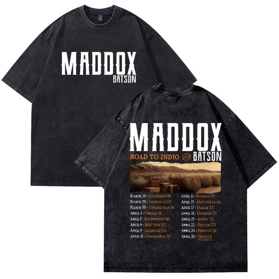 Maddox Batson Road To Indio Tour 2025 T-Shirt Vintage Wash Tee Women Men Short Sleeve Crewneck Tee