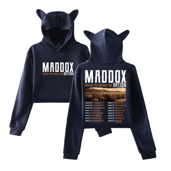 Maddox Batson Road To Indio Tour Logo Merch Pullover Female Cat Ears Hoodie Long Sleeve Tee