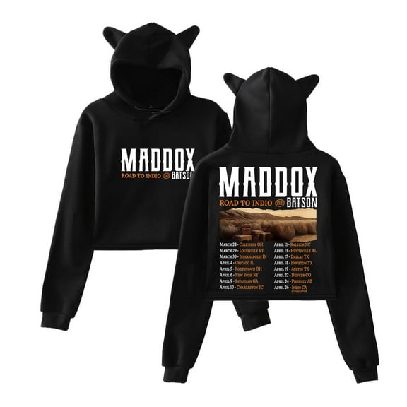 Maddox Batson Road To Indio Tour Logo Merch Pullover Female Cat Ears Hoodie Long Sleeve Tee