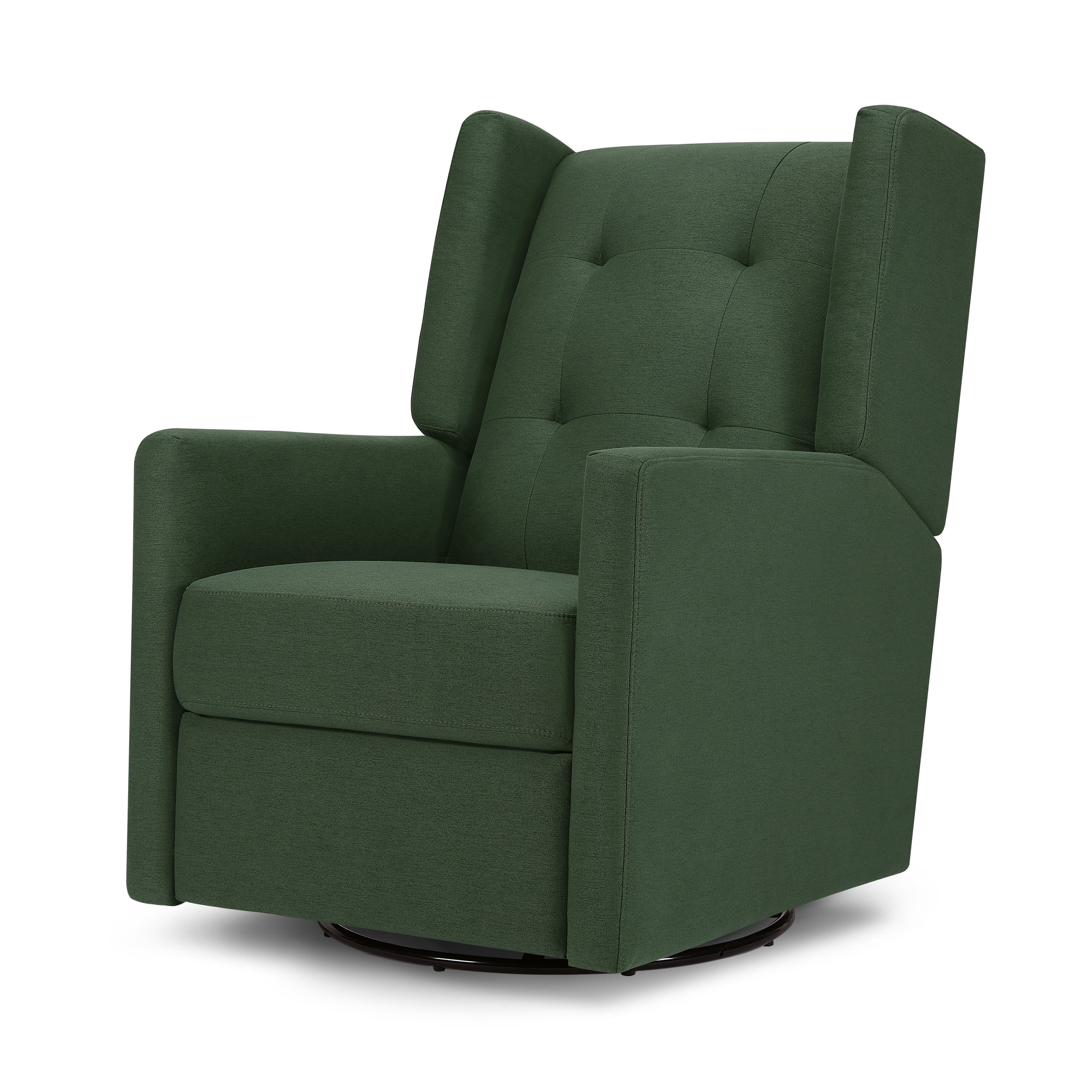 Pine Green Vegan Leather Swivel Recliner with Tufted Back