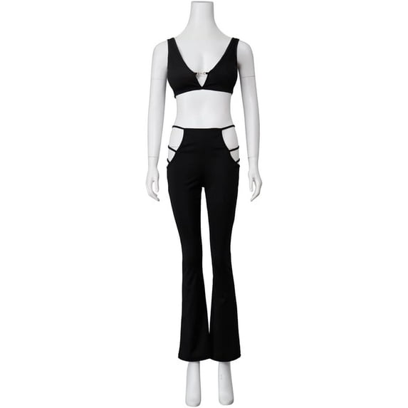 Maddy Dress Sexy Black Hollow Crop Top Bra and Cutout Pants Outfits for Women