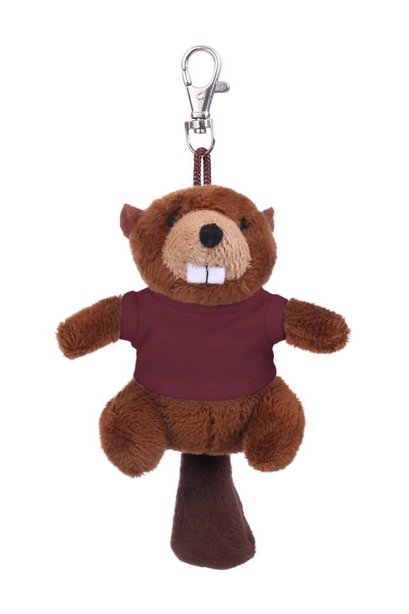 Made by Alien Personalized Cute Stuffed Animal Beaver Plush Key Chain, Fashion Accessory Backpack Clips, Kindergarten Gift, Handbag Pendant (Burgundy Shirt)