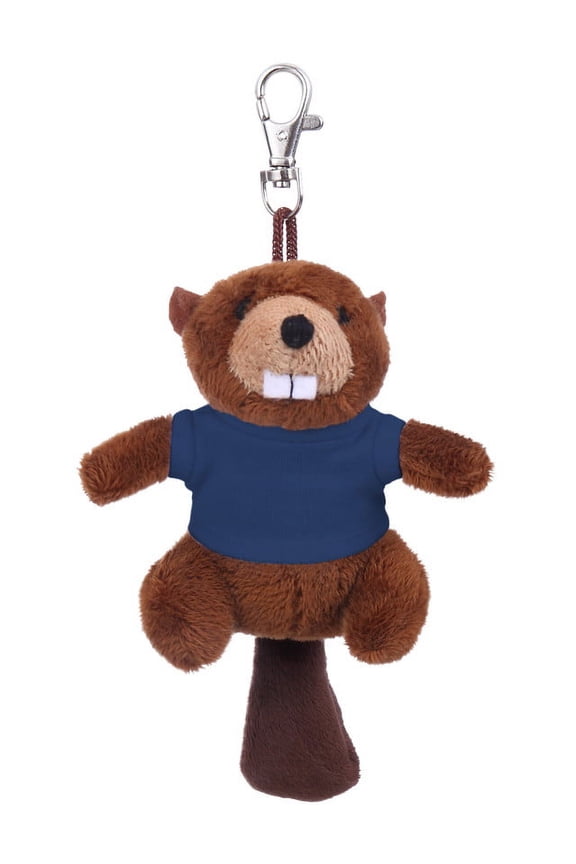 Made by Alien Personalized Cute Stuffed Animal Beaver Plush Key Chain, Fashion Accessory Backpack Clips, Kindergarten Gift, Handbag Pendant (Navy Blue Shirt)