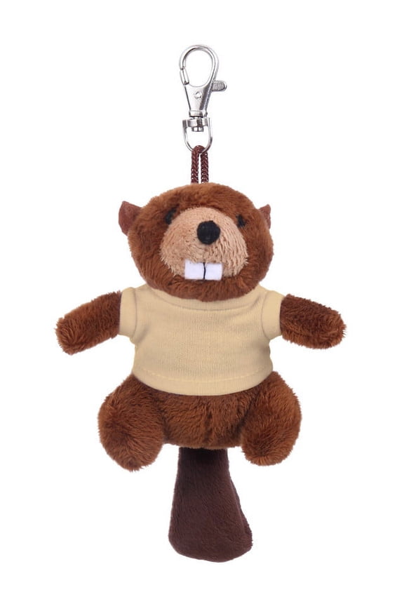 Made by Alien Personalized Cute Stuffed Animal Beaver Plush Key Chain, Fashion Accessory Backpack Clips, Kindergarten Gift, Handbag Pendant (Tan Shirt)