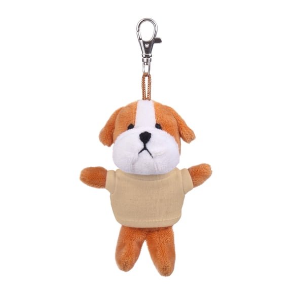 Made by Alien Personalized Cute Stuffed Animal Bull Dog Plush Key Chain, Fashion Accessory Backpack Clips, Kindergarten Gift, Handbag Pendant (Tan Shirt)