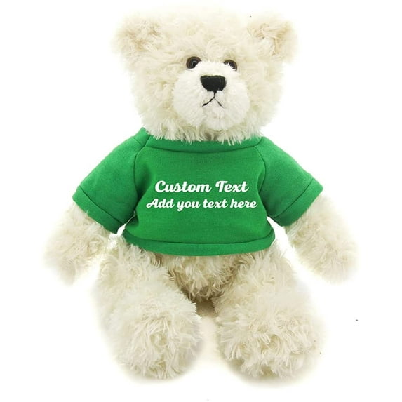 Made By Alien’s Realistic Stuffed Animals Soft Plush Toy- 12 Inch Personalized Gift for Birthday, Valentine’s day ( Cream Teddy Bear Kelly Green Shirt)