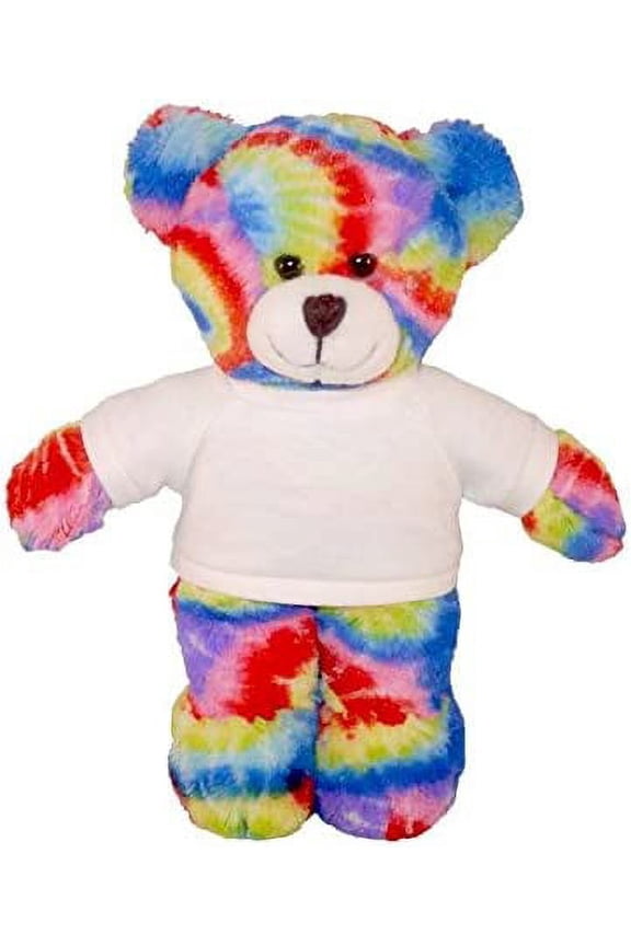 8 Inch Floppy Tye Dye Bear with Tee Plush Stuffed Animal Personalized Gift - Custom Text on Shirt - Great Present for Mothers Day, Valentine Day, Graduation Day, Birthday