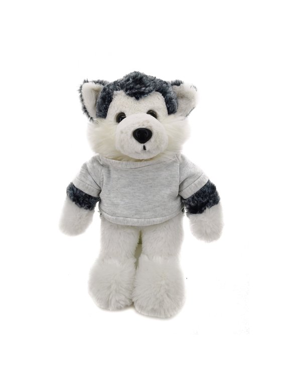 8 inches Floppy Husky Plush Stuffed Animal Personalized Gift - Custom Text on Shirt - Great Present for Mothers Day, Valentine Day, Graduation Day, Birthday (Heather-Gray)