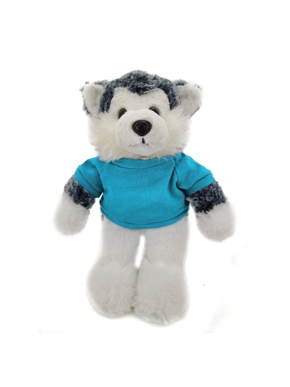 8 inches Floppy Husky Plush Stuffed Animal Personalized Gift - Custom Text on Shirt - Great Present for Mothers Day, Valentine Day, Graduation Day, Birthday (Turquoise)