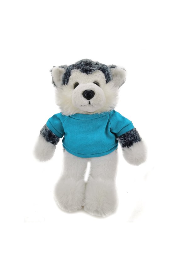 8 inches Floppy Husky Plush Stuffed Animal Personalized Gift - Custom Text on Shirt - Great Present for Mothers Day, Valentine Day, Graduation Day, Birthday (Turquoise)