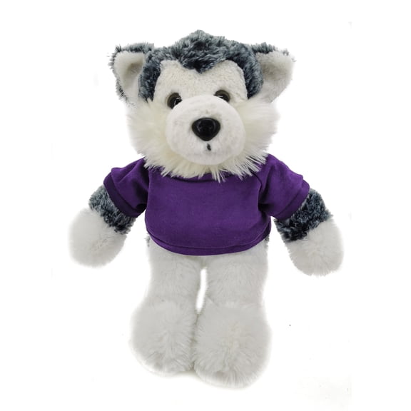 Made by Aliens 8 inches Floppy Husky Plush Stuffed Animal Personalized Gift - Custom Text on Shirt - Great Present for Mothers Day, Valentine Day, Graduation Day, Birthday (Purple)