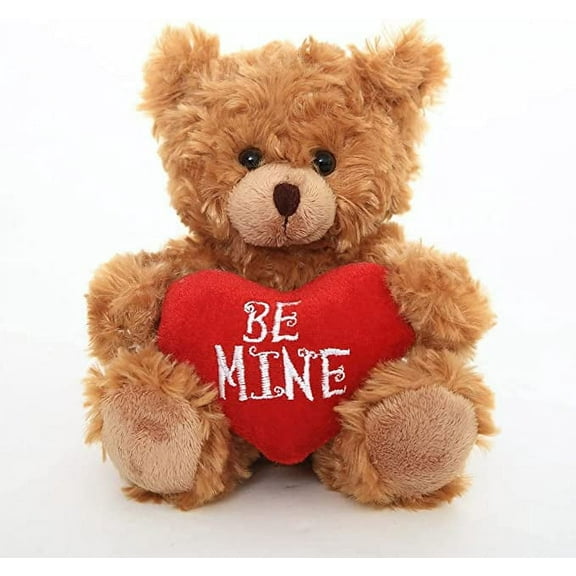 Made by Aliens Brown Mocha Heart Bear Plush Stuffed Animal – Love You Bears - Toy for Kids & Adults Valentine's Day - Embroidered Heart Pillow (6 inch Be Mine)