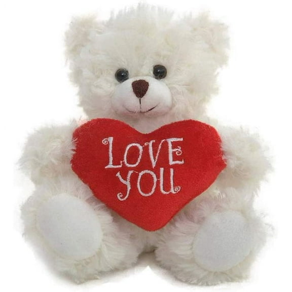 Made by Aliens Plush Stuffed Animal Cream Heart Bear – Love You Bears- Toy for Kids & Adults Valentine's Day - Embroidered Heart Pillow (6 Inch, Cream Love You)
